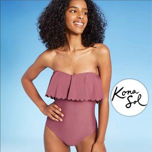 KONA SOL Scalloped Flounce Medium Coverage One Piece Swimsuit NEW WITHOU…
